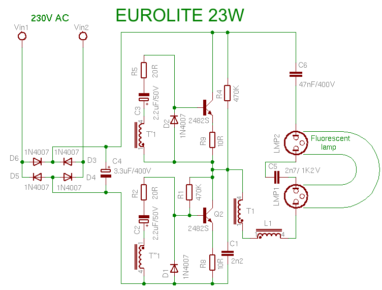 Single And Double Tube Fluorescent Lighting Circuit Simple Vector