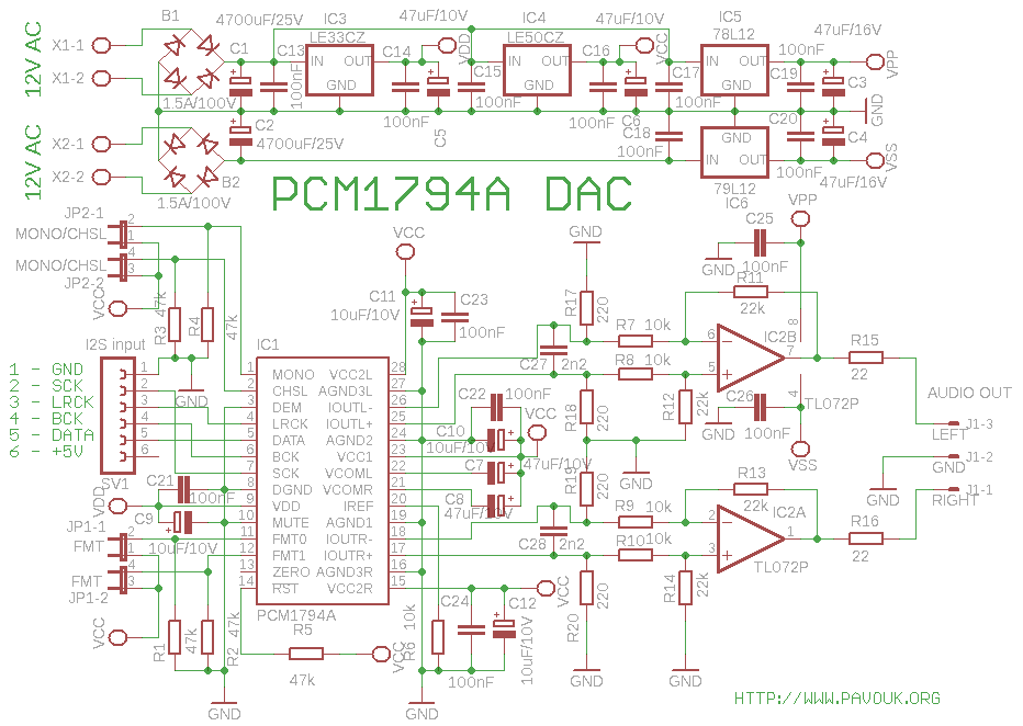Schéma zapojení D/A převodníku s PCM1794A