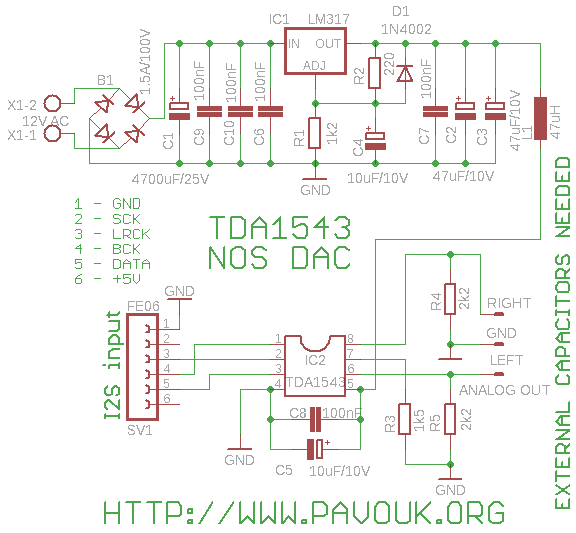 Schéma zapojení D/A převodníku s TDA1543